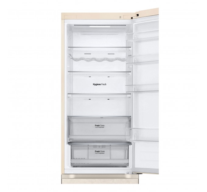 Холодильник LG с нижн. мороз., 203x60х68, холод.отд.-277л, мороз.отд.-110л, 2дв., E, NF, инв., диспл внешн., зона св-ти, бежевый