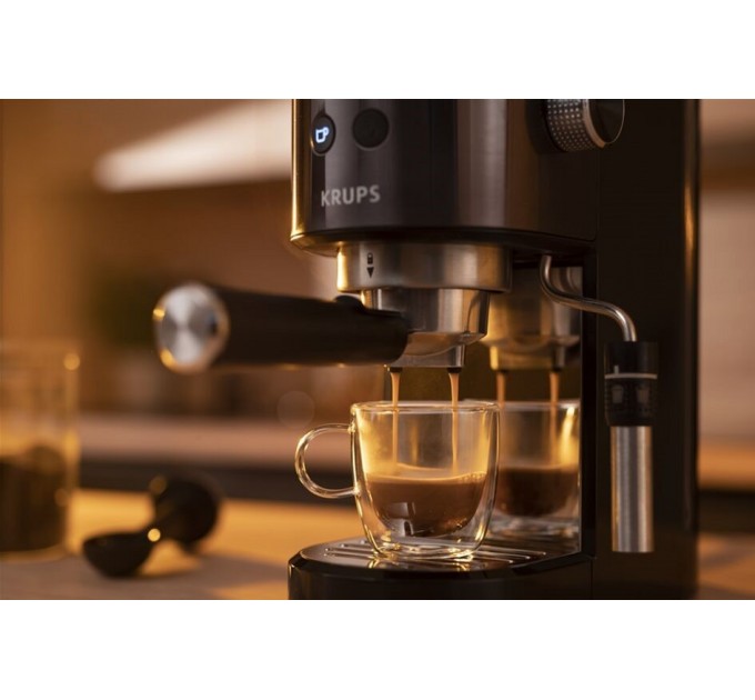 Кавоварка Krups ріжкова Virtuoso + 1л, мелена, ручний капучинатор, 15 бар, чорний