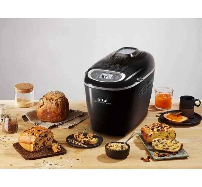 Хлебопечка Tefal Bread of the World 1600Вт, программ-19, макс.вес -1,5кг, форма-квадрат, пластик, черный