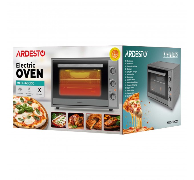 Піч електрична ARDESTO, 60л, 2000Вт, механіч., конвекція, подвійне скло, сірий