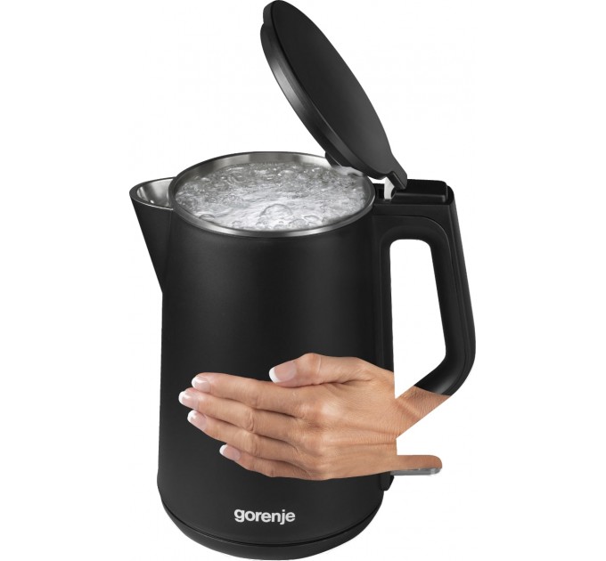 Электрочайник Gorenje, 1,5л, 2,200 Вт, корпус- нержав., Strix, матовый, черный