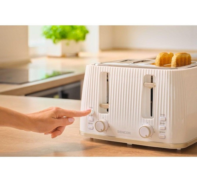Тостер Sencor 1860Вт, подогрев, разморозка, 4 слота, пластик, белый