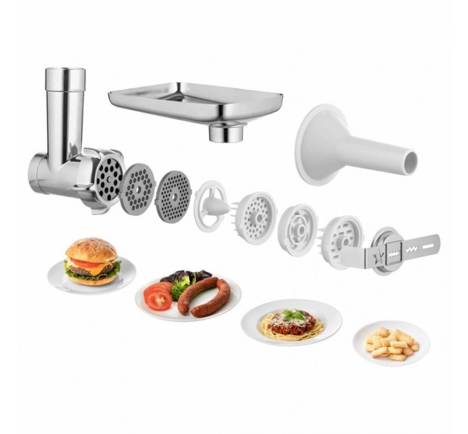 Кухонна машина Sencor 1200Вт, чаша-метал, корпус-пластик, насадок-19, коричнево-білий