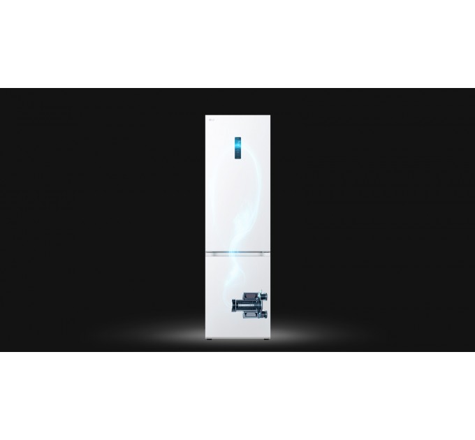 Холодильник LG с нижн. мороз., 203x60х68, холод.отд.-277л, мороз.отд.-107л, 2дв., А++, NF, инв., диспл внешн., Fresh Сonverter, белый