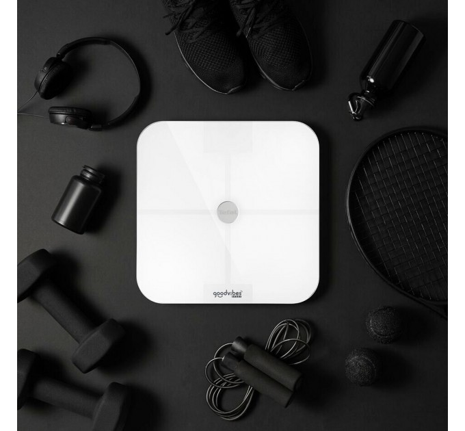 Ваги Tefal підлогові Goodvibes Sport, 180кг, Bluetooth, 4xAAA в комплекті, скло, білий