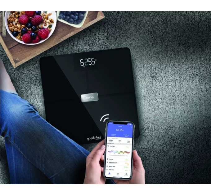 Весы Tefal напольные Body Fat Goodvibes Health, 180кг, BT, 1 х Li-ion, скло, чорний