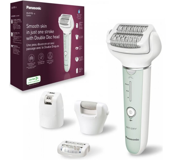 Епілятор Panasonic пінцетний, акумуляторний , пінцет.-60, волог.+сух., насадок-4, футляр , салатово-білий