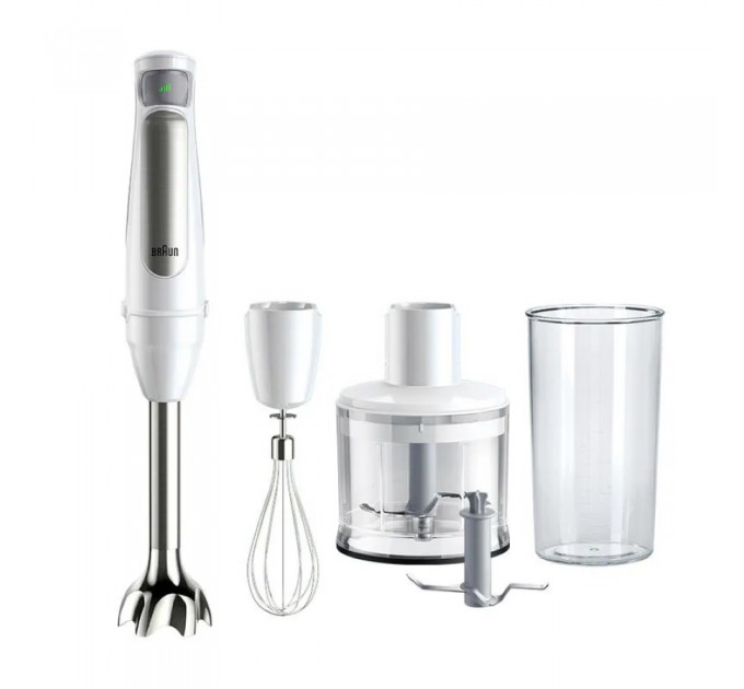 Блендер Braun заглибний, 1000Вт, чаша-600мл, вінчик,спінювач молока, біло-сірий