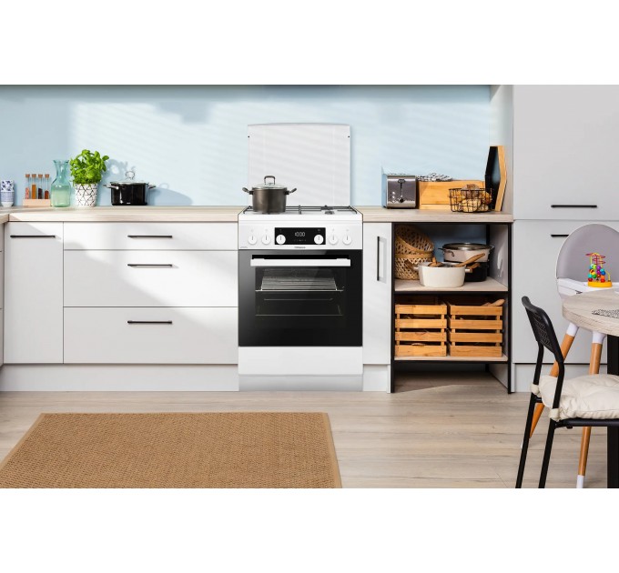 Плита Hansa комби, 77л, 60x60см, дисплей, конвекция, чугун, белый