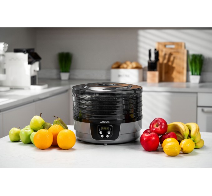 Сушка для продуктов ARDESTO FDB-532TTC, 250Вт, поддонов -5x3см, диаметр-32см, макс-70°С, таймер, электр. управление, пластик, белый
