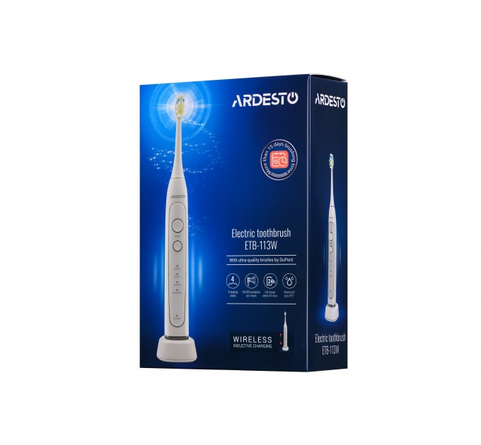 Щітка зубна електр. ARDESTO, ETB-113W, 40т. колив/хв, насадок-2, IPX7, білий