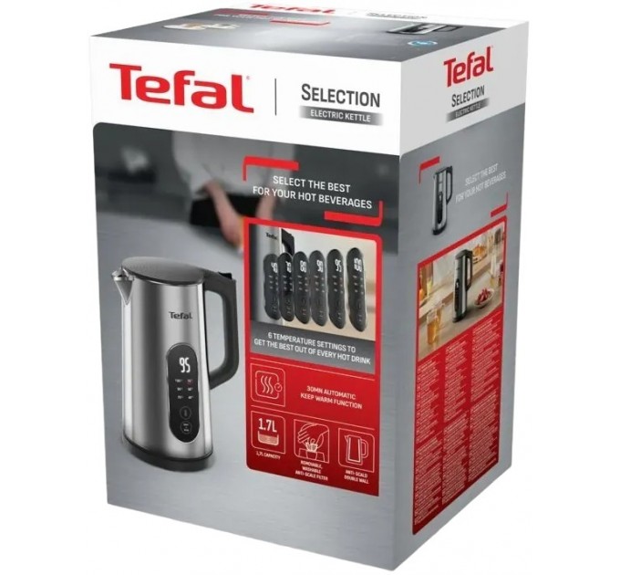 Электрочайник Tefal Selection 1.7л, с двойными стенками, 6 темп.реж, сенс. управл., серый