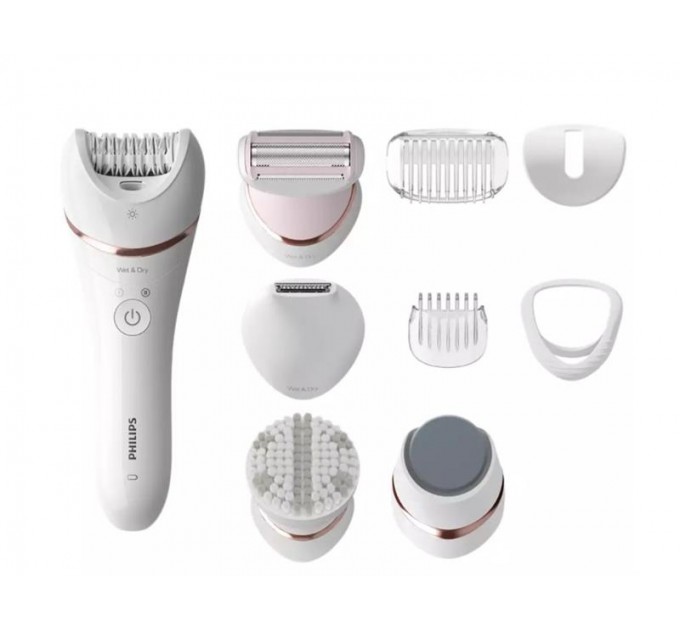 Эпилятор Philips 8000 series дисковый, аккумуляторный, пинцет.-32, влаж.+сух., с подсветкой, насадок-8, белый
