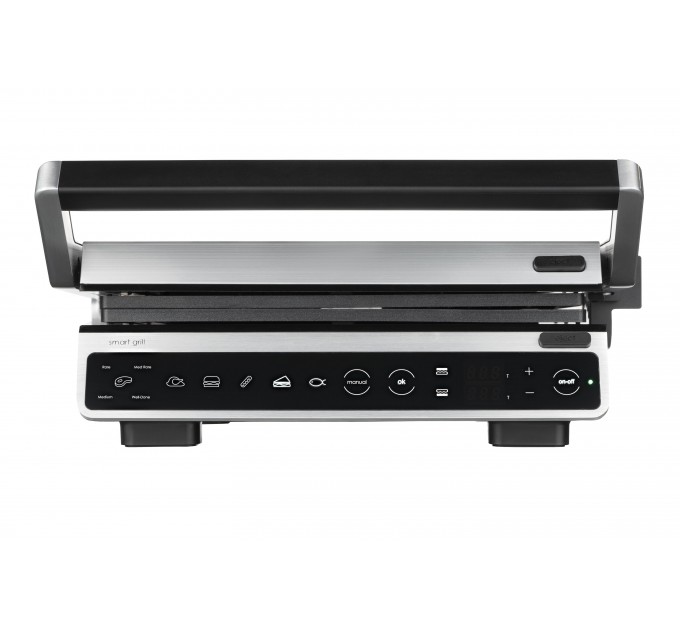Гриль ARDESTO прижимний 2000Вт, темп. режимів-6, з`ємні пластини, розкриття на 180°, сріблястий