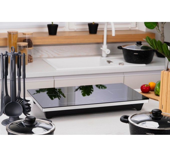 Плитка настольная ARDESTO индукционная, конф. - 2 на 1.3кВт и 1.8кВт горизонт., управл. - сенсорное, таймер, boost, черный