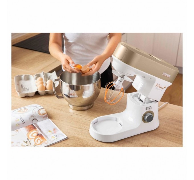 Кухонна машина Sencor 1200Вт, чаша-метал, корпус-пластик, насадок-19, коричнево-білий