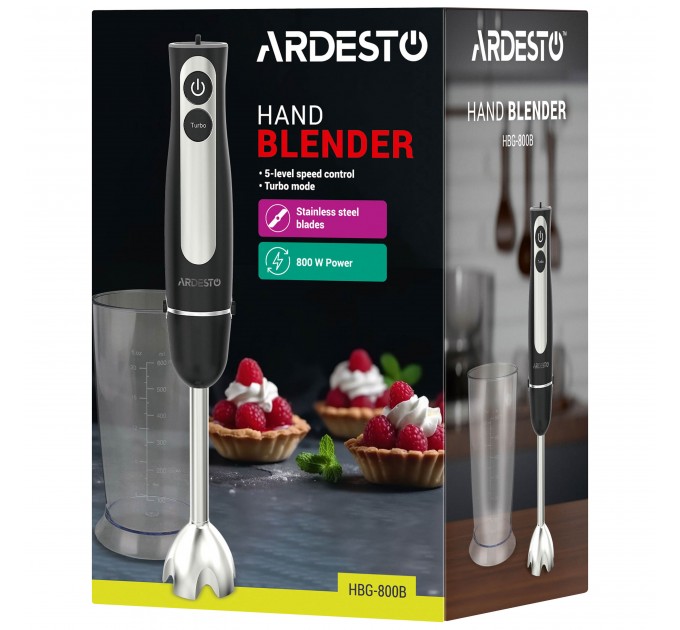 Блендер ARDESTO заглибний 800Вт, чаша-600мл, чорно-сріблястий