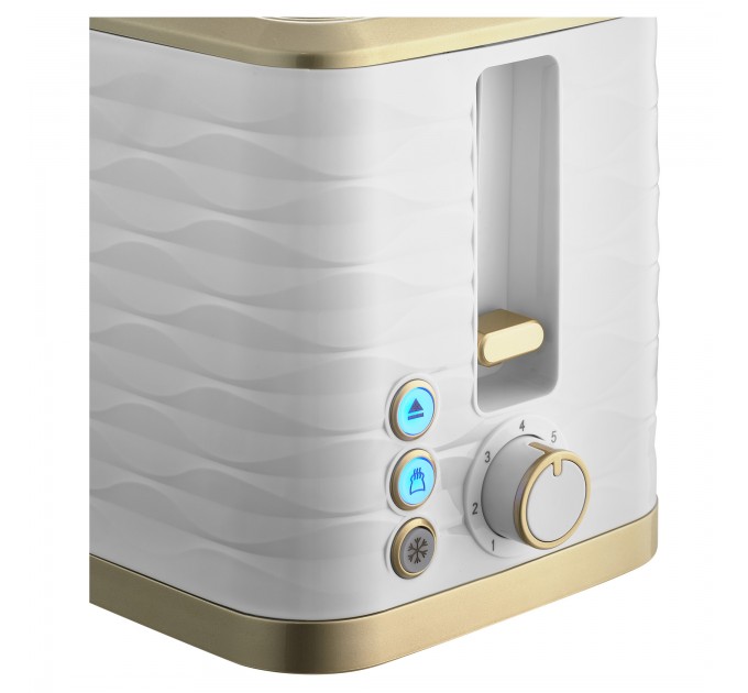 Тостер Sencor 930Вт, подогрев, разморозка, подсветка пластик, бело-золотой