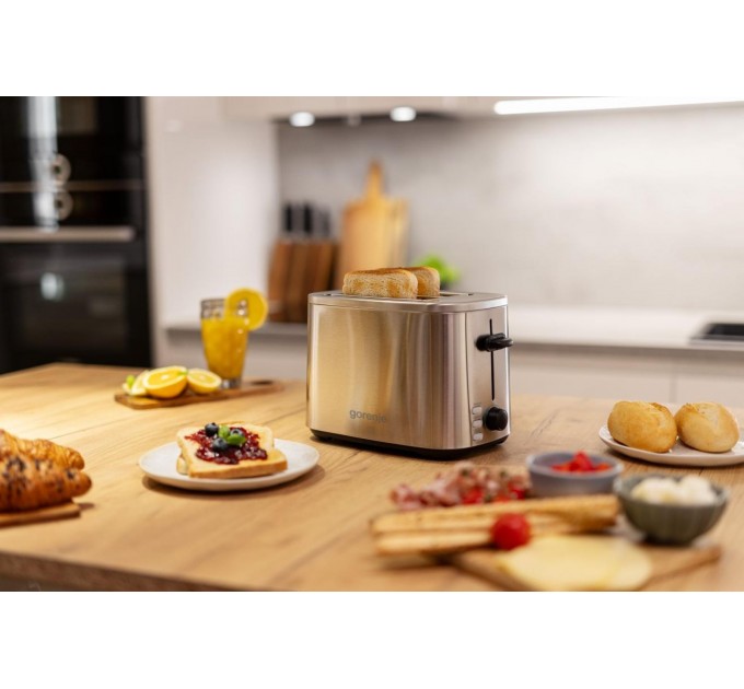 Тостер Gorenje 800Вт, підігрів, розморожування, пластик, сріблястий