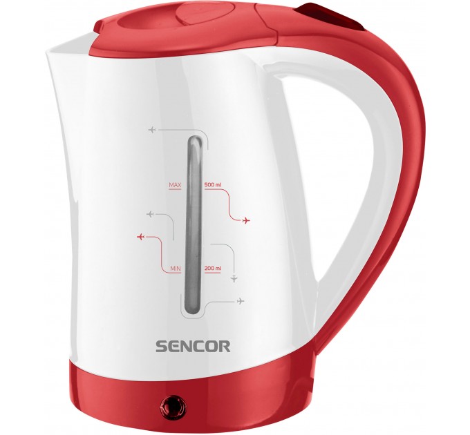 Електрочайник Sencor 0.5л, Strix, пластик, в комплекті 2 склянки + 2ложки, біло-червоний