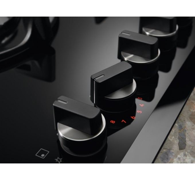 Варочная поверхность Electrolux газ на стекле, 60см, чугун, электр. управл., Hob2Hood, черный