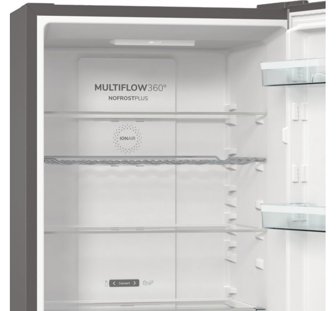 Холодильник з нижн. мороз. камерою Gorenje, 185х60х60см, 2 двері,203(99)л, А++, Total NF, Зона св-ті, Зовн. Диспл, нерж