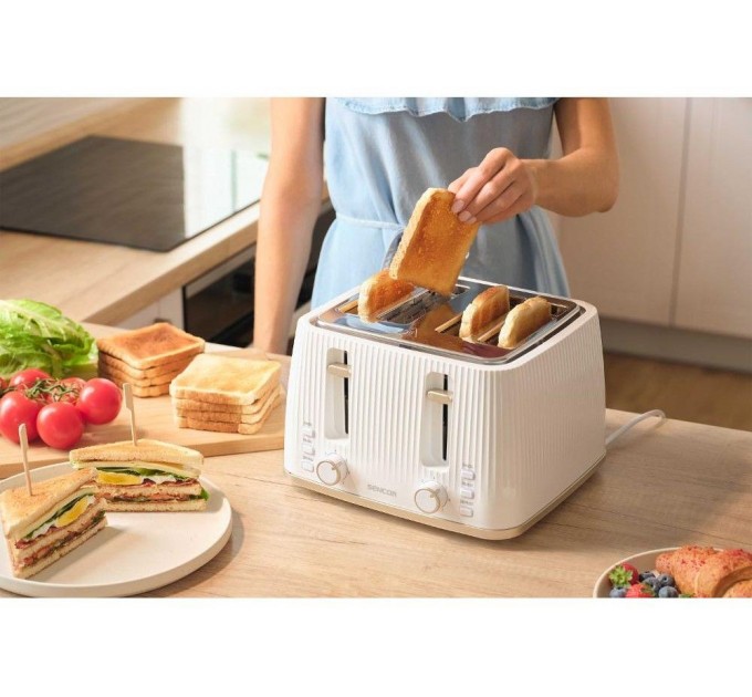 Тостер Sencor 1860Вт, подогрев, разморозка, 4 слота, пластик, белый