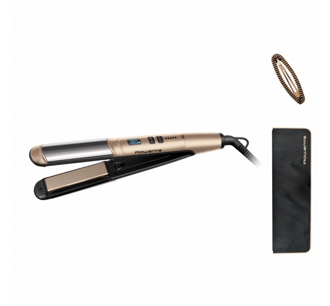 Випрямляч Rowenta Glam & Shine 2в1, темп.режимів-8, 140-210С, дисплей, кераміка, золотий
