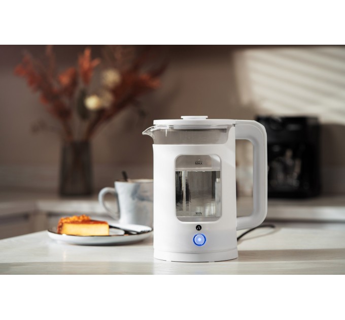 Электрочайник ARDESTO 1.5л, стекло+пластик, белый