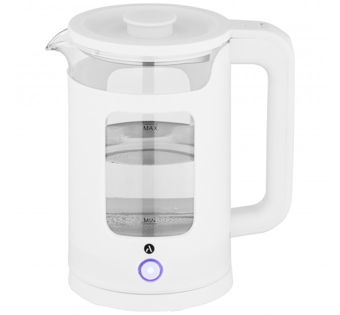 Электрочайник ARDESTO 1.5л, стекло+пластик, белый