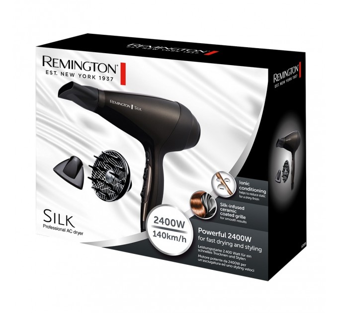 Фен Remington Silk, 2400Вт, 3 режими, дифузор, іоніз-я, хол. обдув, коричневий