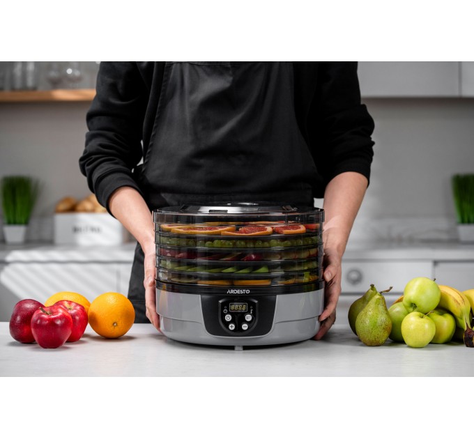 Сушка для продуктов ARDESTO FDB-532TTC, 250Вт, поддонов -5x3см, диаметр-32см, макс-70°С, таймер, электр. управление, пластик, белый