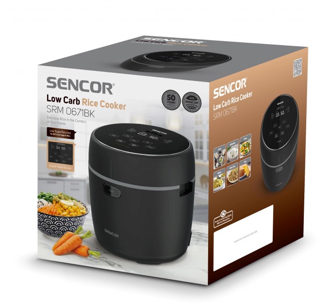 Рисоварка Sencor 350Вт, чаша-0.6л, LED дисплей, алюминий, нерж.сталь, пластик, черный