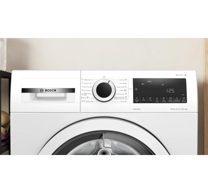 Стирально-сушильная машина Bosch фронтальная, 8(5)кг, 1400, E, 59см, дисплей, белый