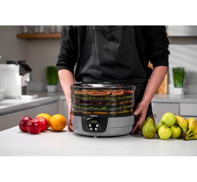 Сушка для продуктов ARDESTO FDB-532TTC, 250Вт, поддонов -5x3см, диаметр-32см, макс-70°С, таймер, электр. управление, пластик, белый