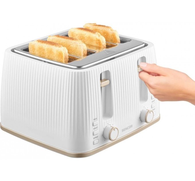 Тостер Sencor 1860Вт, подогрев, разморозка, 4 слота, пластик, белый