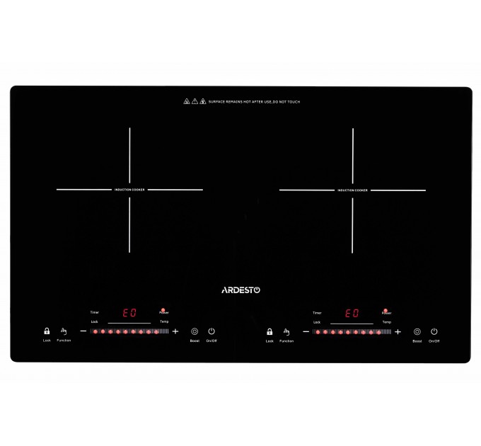 Плитка настольная ARDESTO индукционная, конф. - 2 на 1.3кВт и 1.8кВт горизонт., управл. - сенсорное, таймер, boost, черный