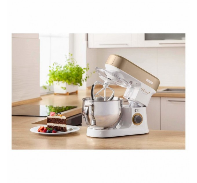 Кухонна машина Sencor 1200Вт, чаша-метал, корпус-пластик, насадок-19, коричнево-білий