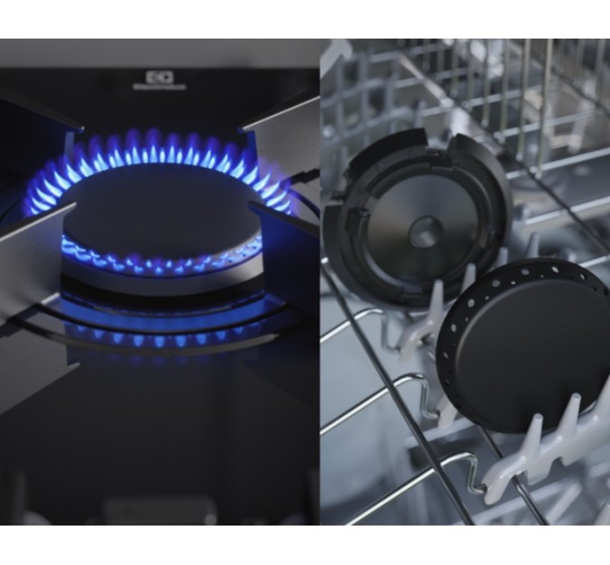 Варочная поверхность Electrolux газ на стекле, 60см, чугун, электр. управл., Hob2Hood, черный