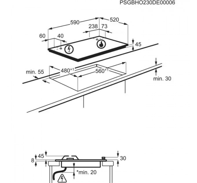 Варочная поверхность Electrolux газ на стекле, 60см, чугун, электр. управл., Hob2Hood, черный