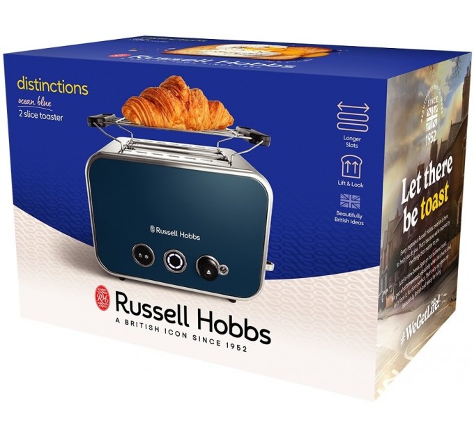 Russell Hobbs toaster Distinctions 2-Slice 1670Вт, подогрев, разморозка, пластик, синий