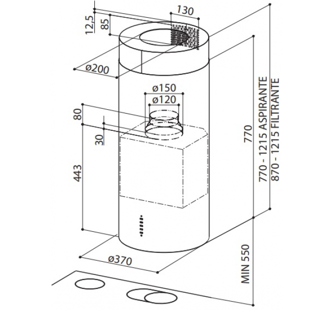 Витяжка Faber острівна, 37см, 1102м.куб/год, Cylindra Isola Ev8 X A37 Eln, нерж