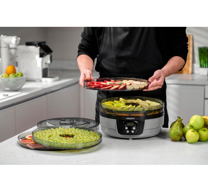 Сушка для продуктов ARDESTO FDB-532TTC, 250Вт, поддонов -5x3см, диаметр-32см, макс-70°С, таймер, электр. управление, пластик, белый