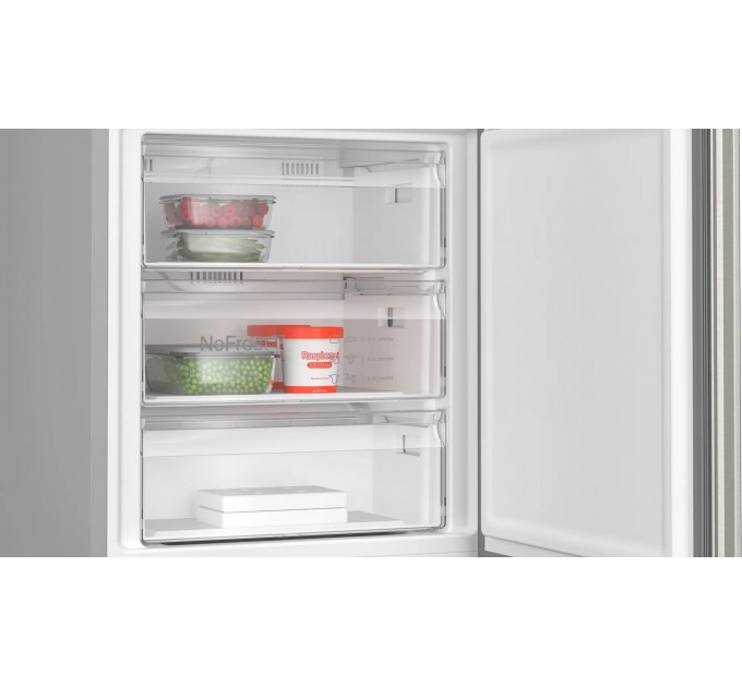 Холодильник Bosch с нижн. мороз., 203x70x67, xолод.отд.-310л, мороз.отд.-120л, 2дв., А++, NF, дисплей, нерж