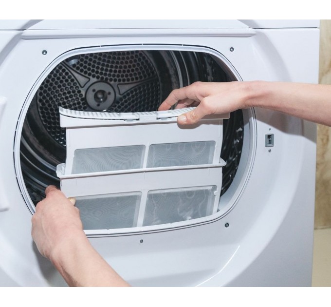 Сушильная машина Candy тепловой насос, 7кг, A++, 46,5см, дисплей, Wi-Fi + Bluetooth, люк серый, белый