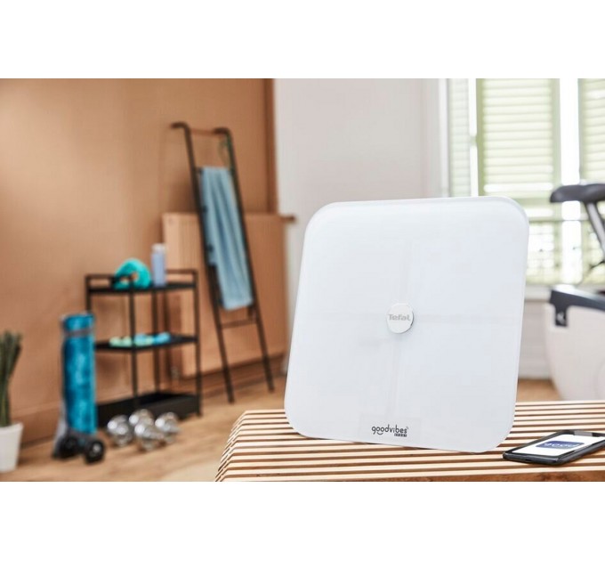 Ваги Tefal підлогові Goodvibes Sport, 180кг, Bluetooth, 4xAAA в комплекті, скло, білий