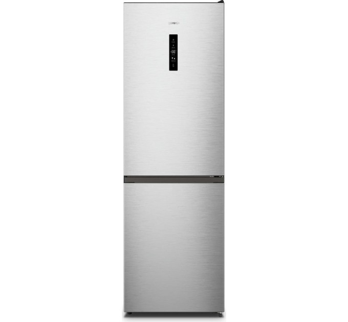 Холодильник Gorenje з нижн. мороз. камерою, 185х60х60см, 2 дв., Х- 207л, М- 93л, A++, NoFrost Plus, Fresh zone, Зовн. Диспл, сірий