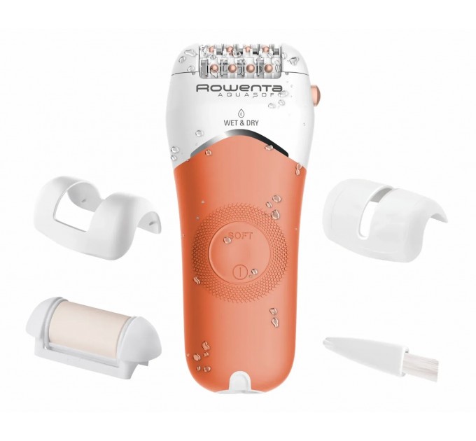 Епілятор Rowenta Aquasoft Wet&Dry пінцетний, акумуляторний , пінцет.-24, волог.+сух., насадок-3, кораловий