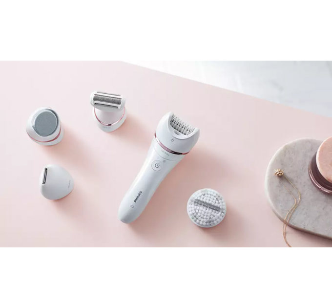 Эпилятор Philips 8000 series дисковый, аккумуляторный, пинцет.-32, влаж.+сух., с подсветкой, насадок-8, белый