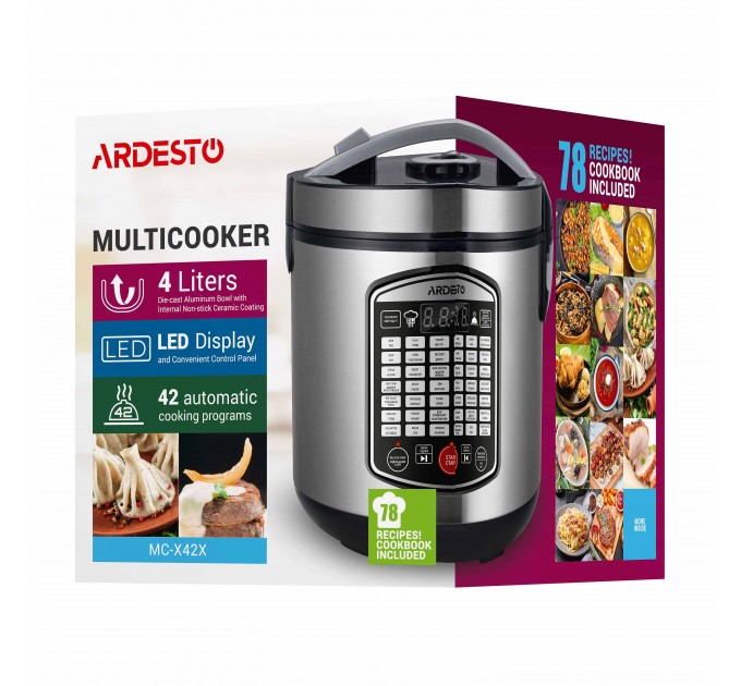 Мультиварка ARDESTO, 860Вт, чаша-4л, электронное управл., пластик, серый